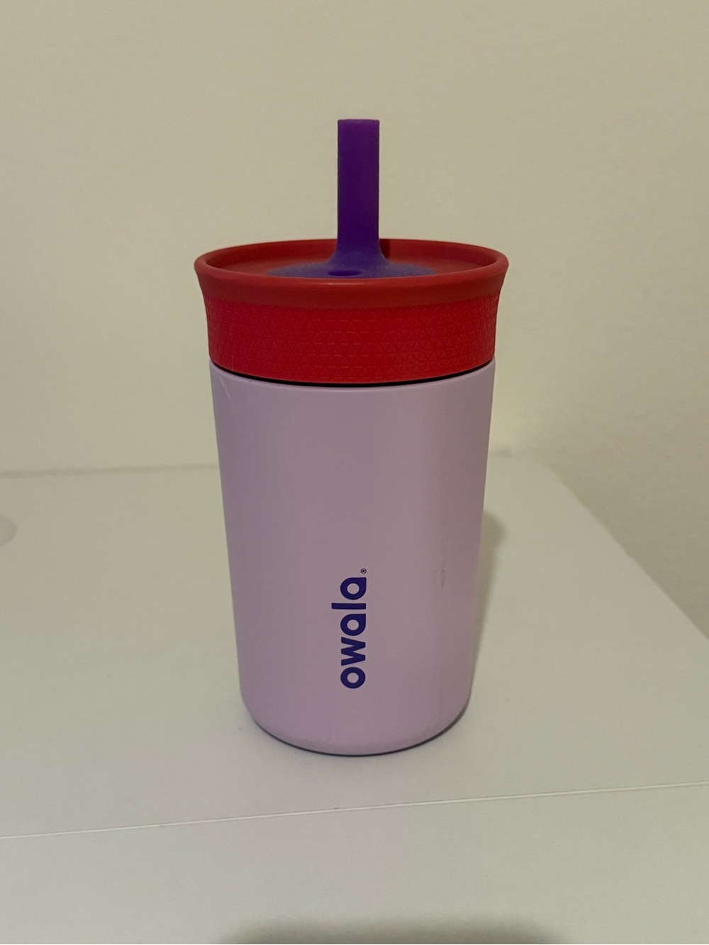 Kids Straw Cup - Pink Body with Red Lid and Purple Straw